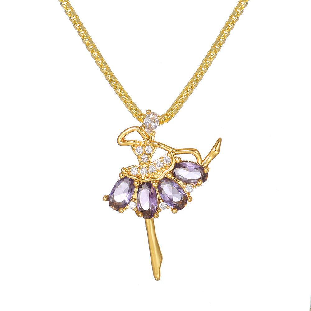 Sweet Geometric Brass Plated Cubic Zirconia Necklace with Box Chain for Women
