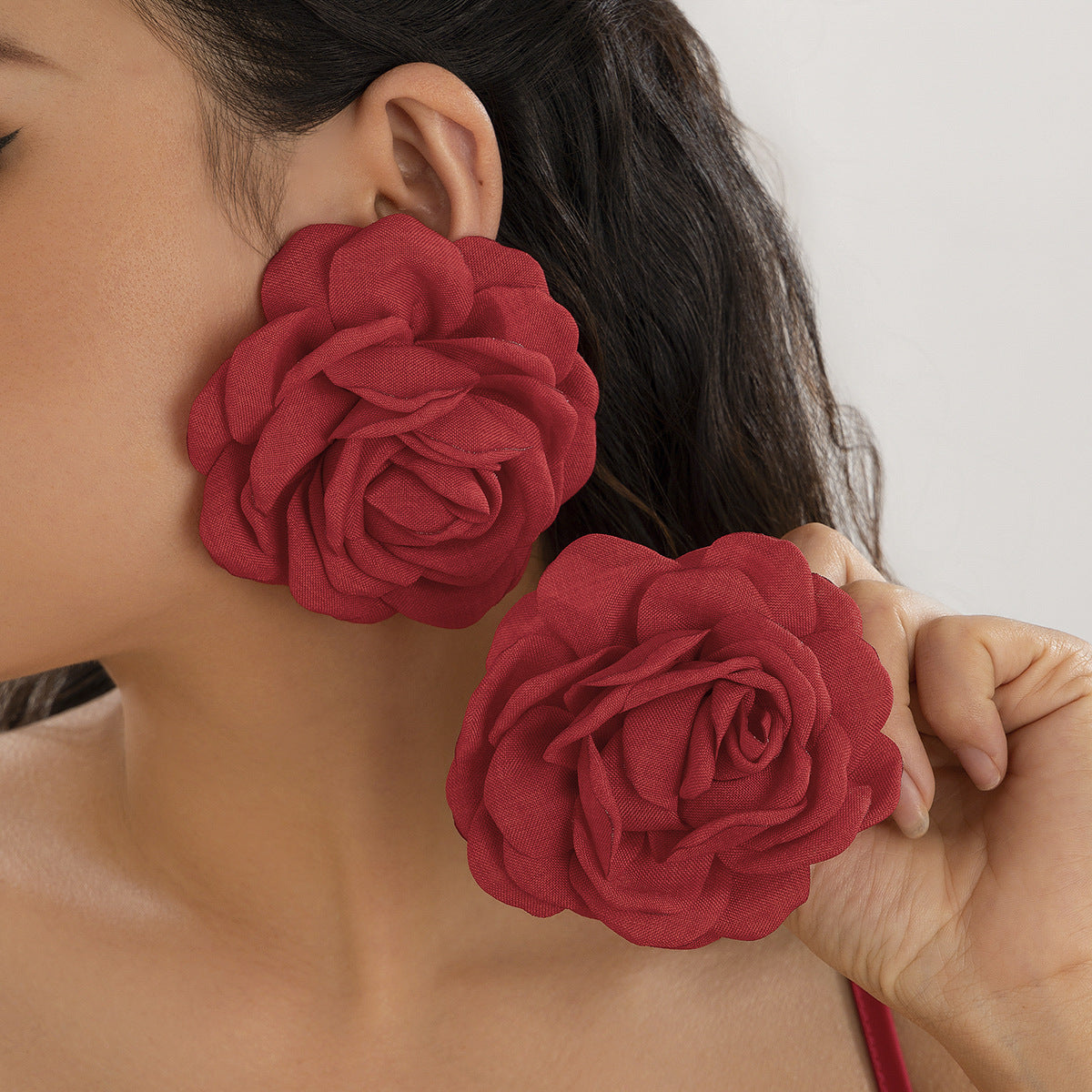 Vintage Floral Choker Necklace with 3D Rose and Camellia Fabric Flowers Handcrafted on Wax Cord