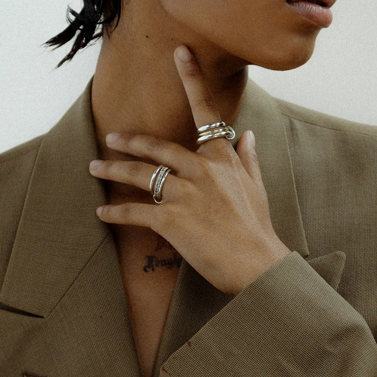 Geometric Round Plated Stainless Steel Stacking Ring Set