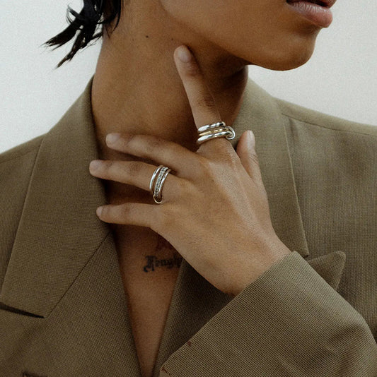 Geometric Round Plated Stainless Steel Stacking Ring Set