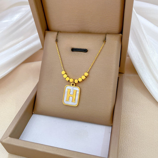 Minimalist Geometric Square Brick Titanium Steel Pendant Necklace with Gold Plating for Women and Men