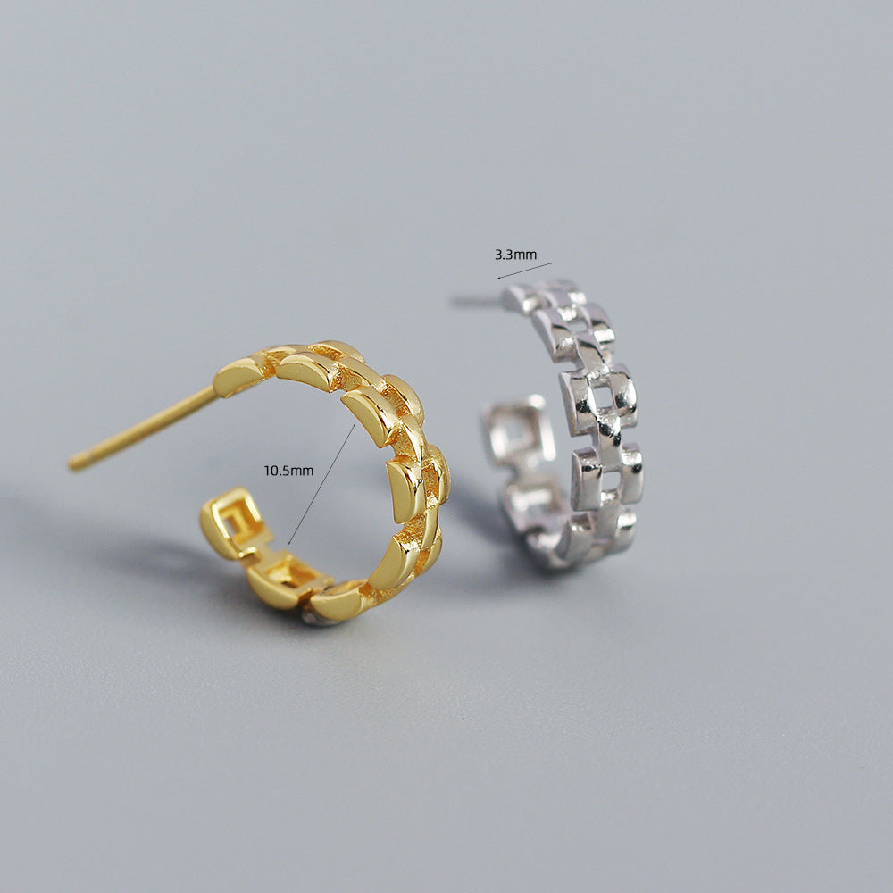Graziosi orecchini a C a catena geometrica in argento sterling 925