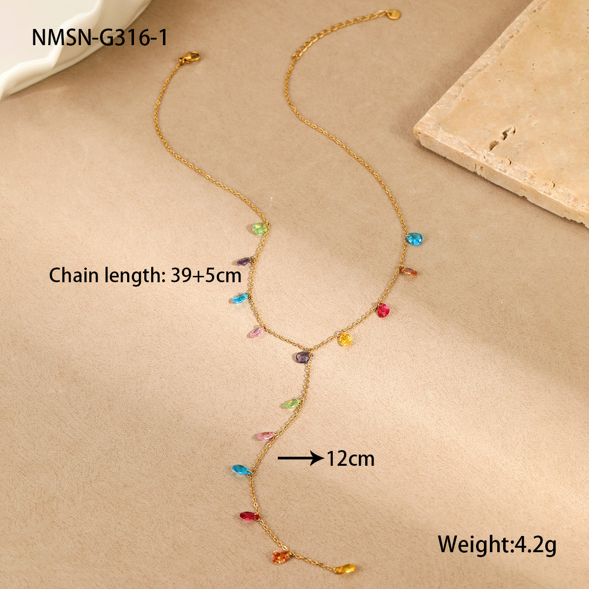 Fashionable OL Style Geometric Pendant Stainless Steel Y-Necklace with 18K Gold Plating for Women