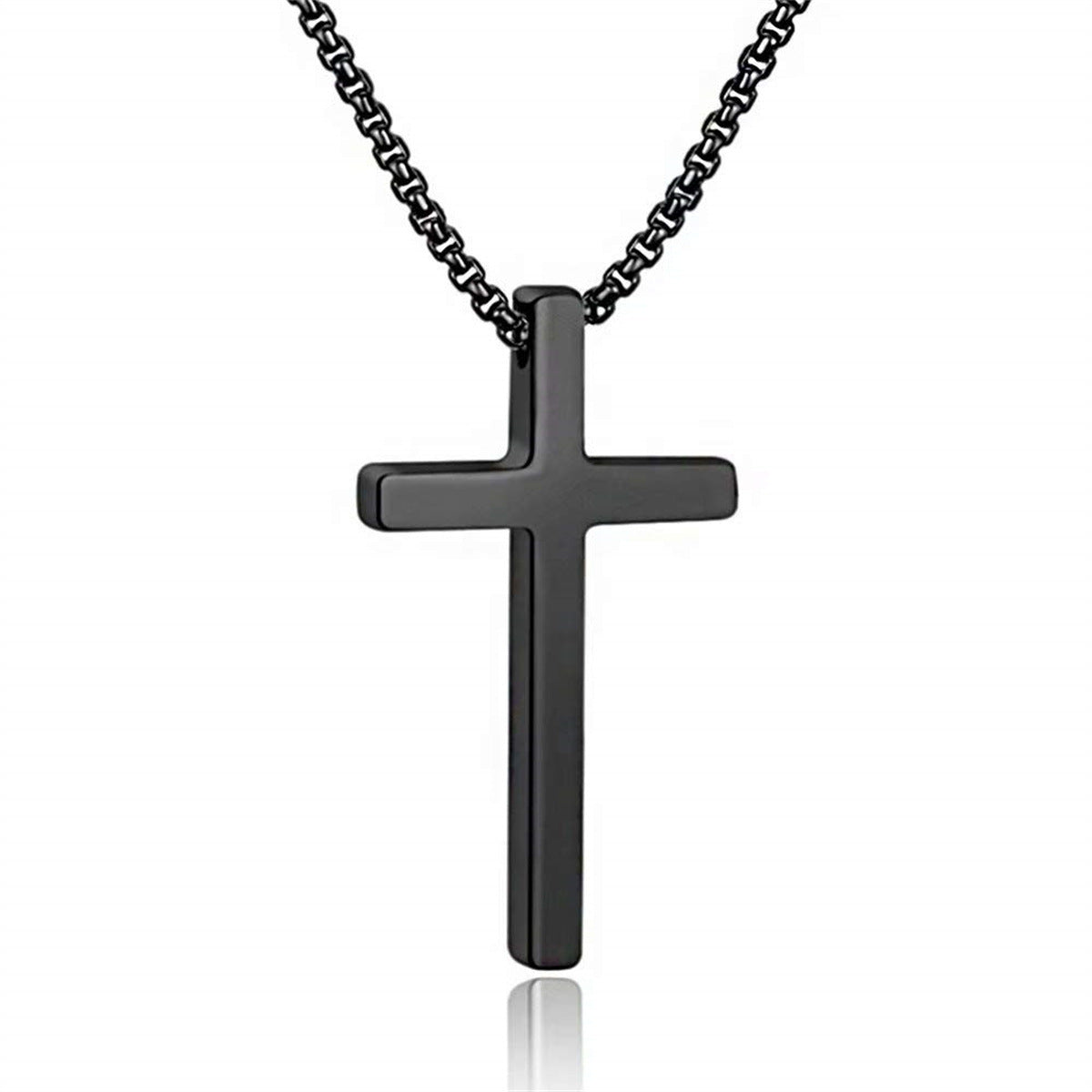 Minimalist Titanium Steel Cross Pendant Necklace for Men with Plated Finish and Pearl Chain