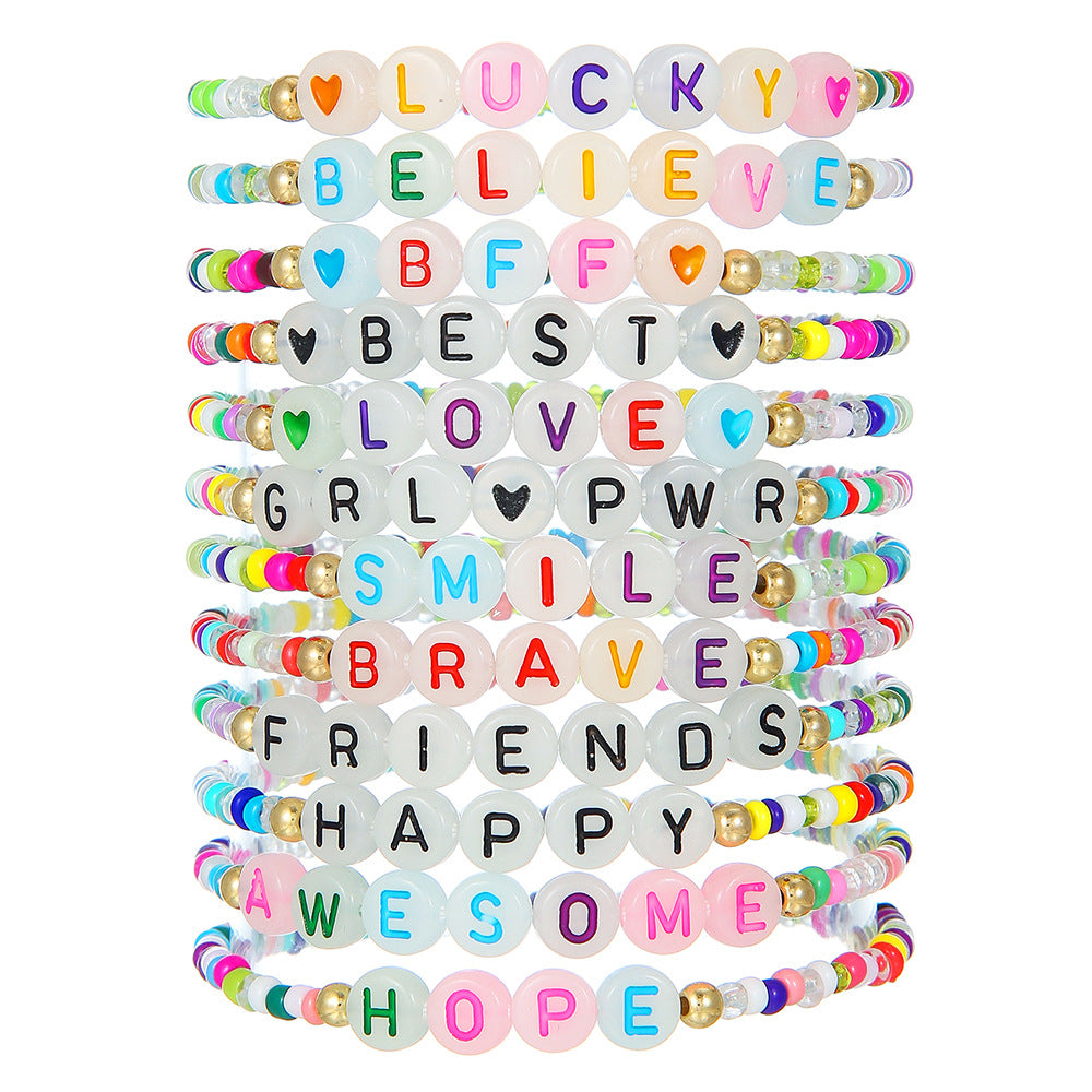 Bohemian Geometric Round Acrylic Beaded Bracelet Set