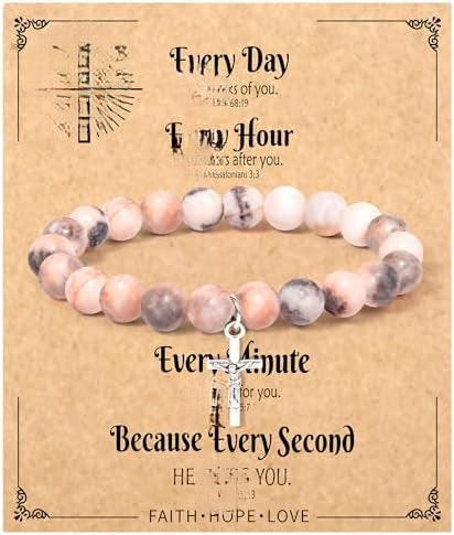 Minimalist Zebra Print Cross Natural Stone Beaded Bracelet Unisex