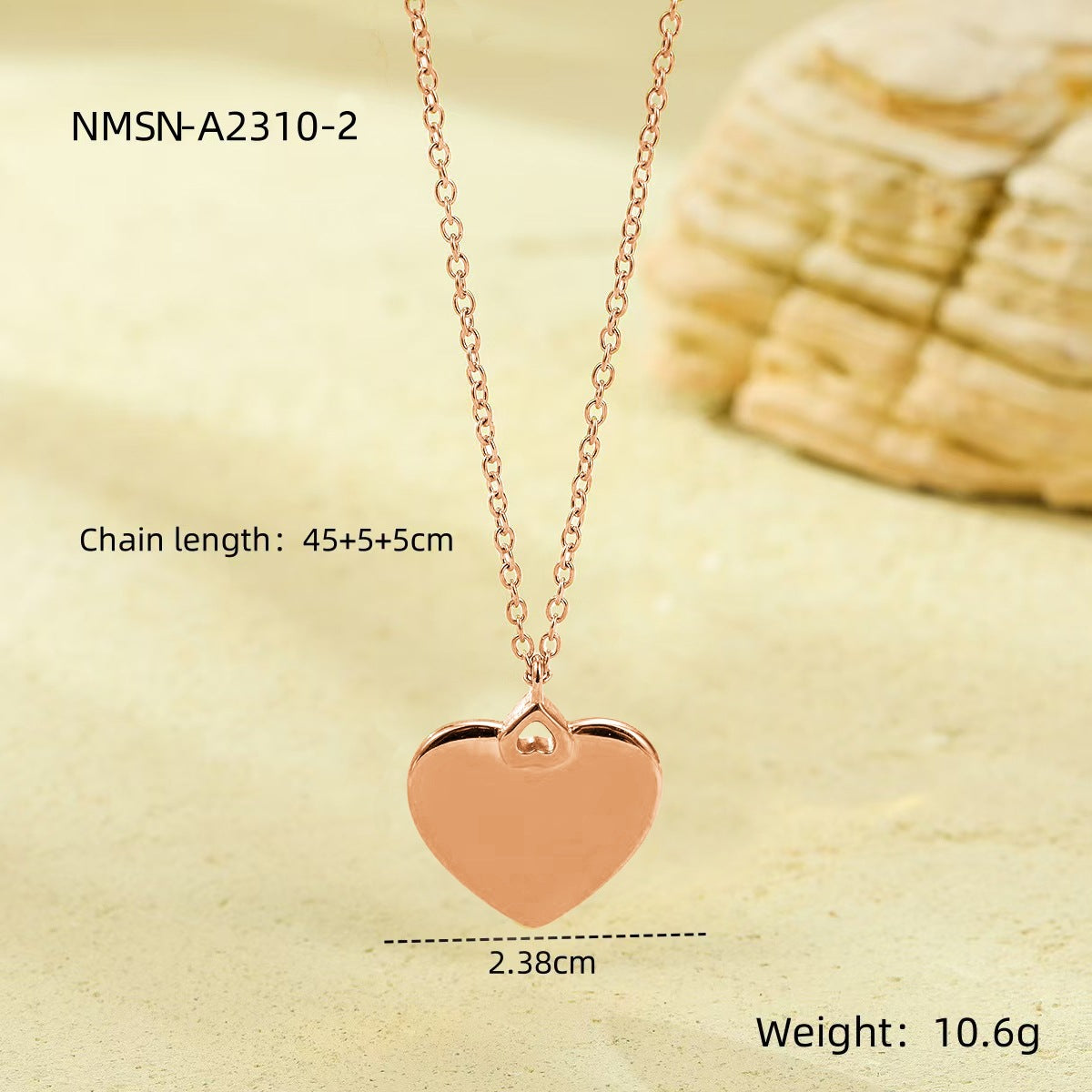 Elegante collar con colgante de acero inoxidable chapado en forma de corazón para mujer