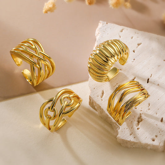 Anello Aperto da Donna Minimalista Geometrico Irregolare in Rame Placcato