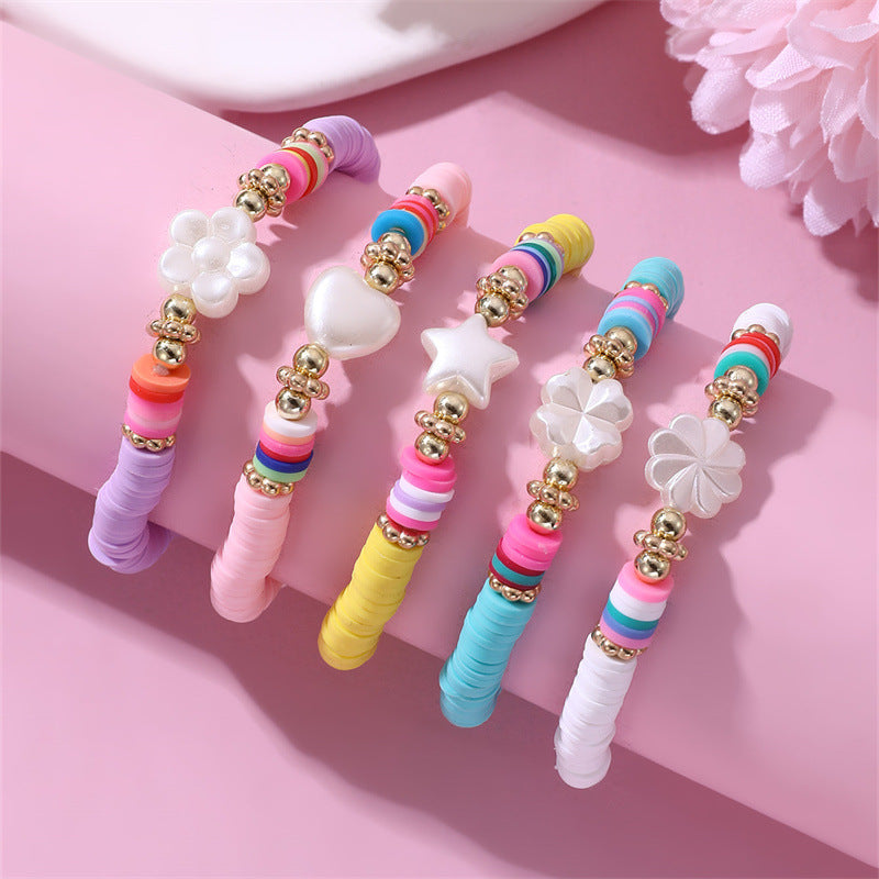 Set di braccialetti bohémien per bambini in argilla polimerica con ciondoli smaltati a forma di farfalla e stella, per bambine dai 6 ai 10 anni