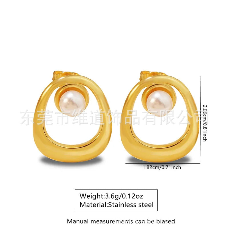 Beach Style Stainless Steel Geometric Starfish Shell Stud Earrings for Women