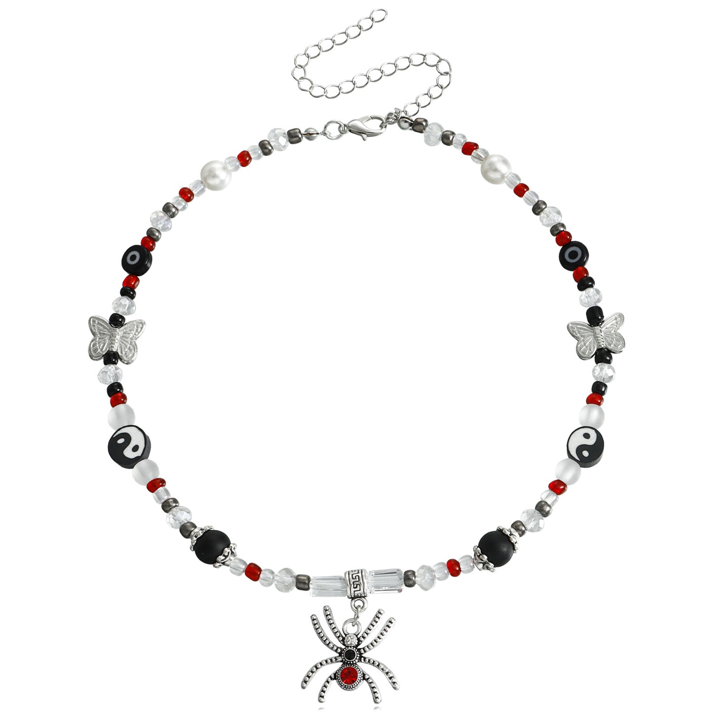 Minimalist Black and White Spider Pendant Necklace for Women with Rhinestone Inlay and Gold Plated Alloy