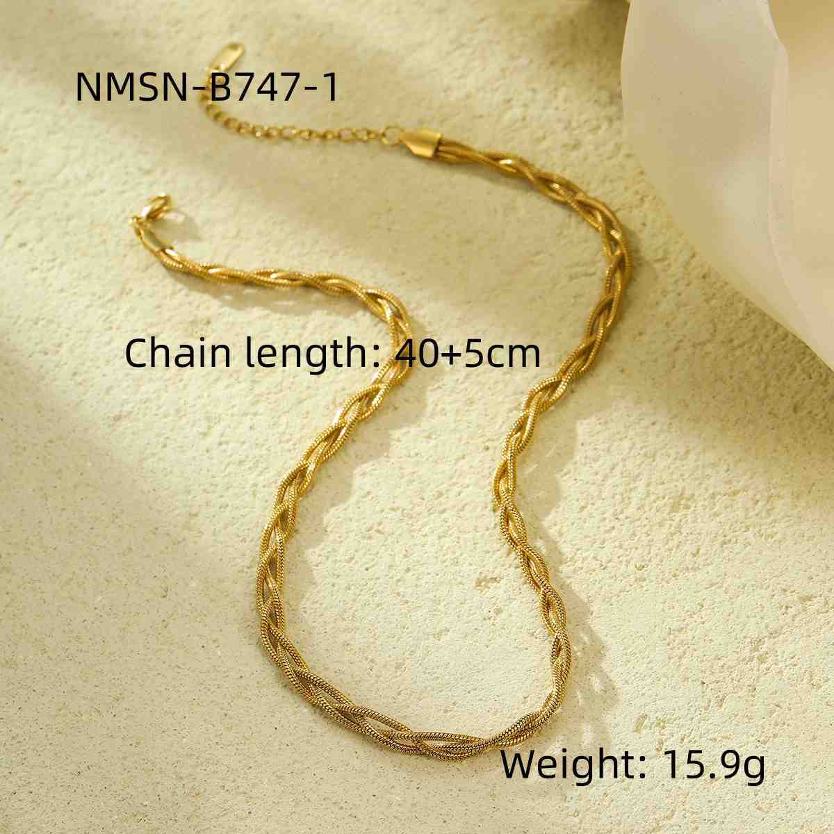 Collana da donna vintage minimalista in corda intrecciata, acciaio al titanio placcato oro, per clavicola
