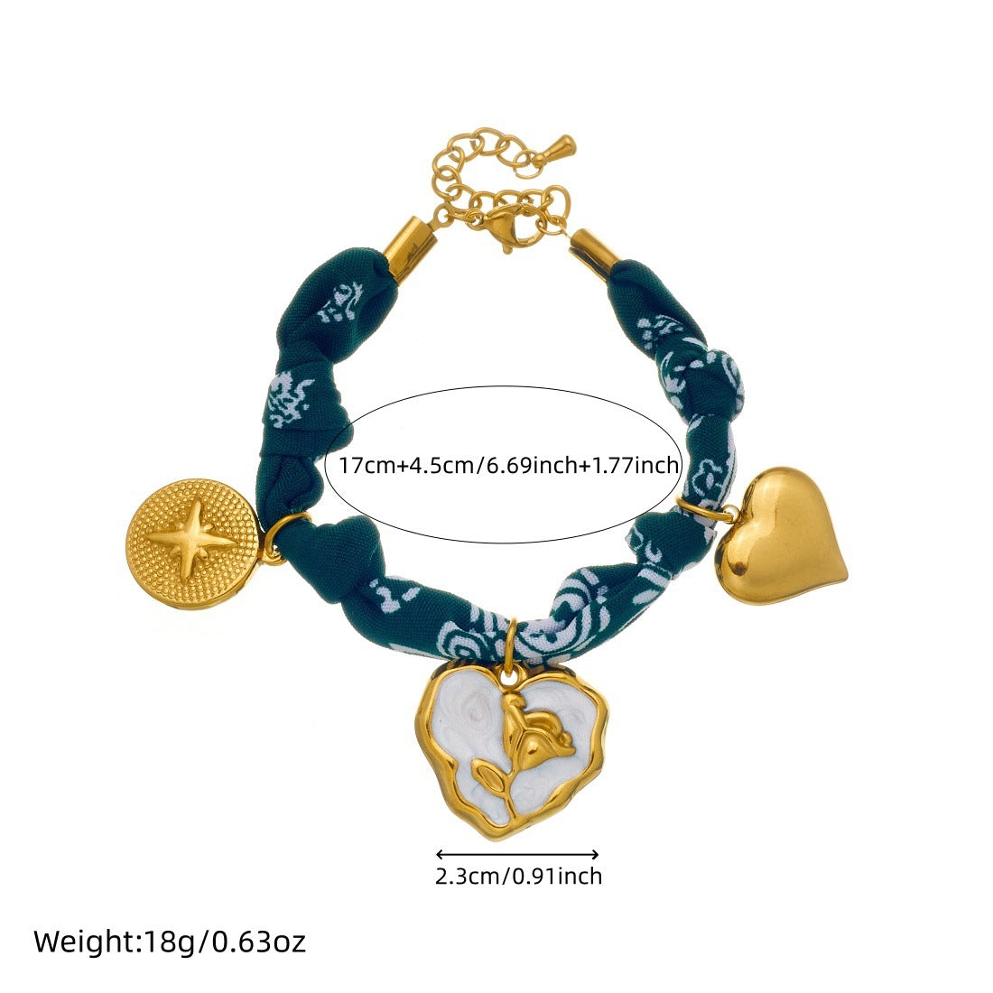 Vintage French Style Gold Plated Drip Oil Heart Floral Pendant Bracelet