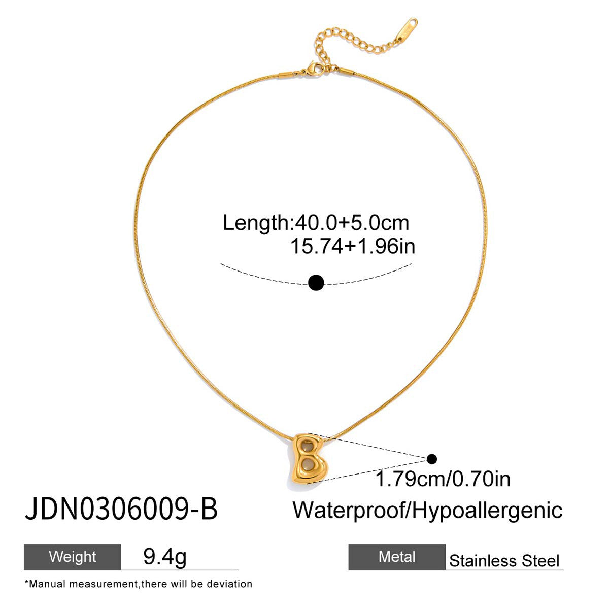 Collana da Donna con Ciondolo a Lettera Geometrica Minimalista in Acciaio al Titanio Placcato