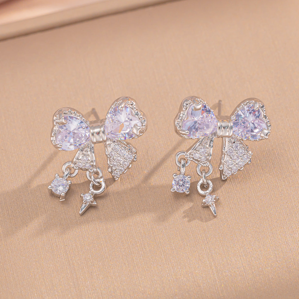 Luxury Bow-Shaped Zirconia Pendant Necklace for Women in Titanium Steel with Vacuum Plating and O-Chain