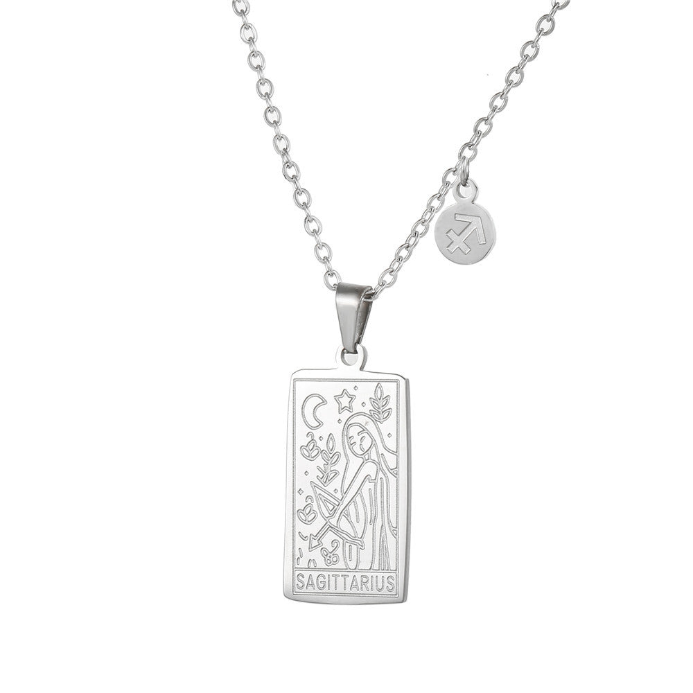 Vintage Geometric Square Titanium Steel Necklace with Alloy Pendant on Ball Chain