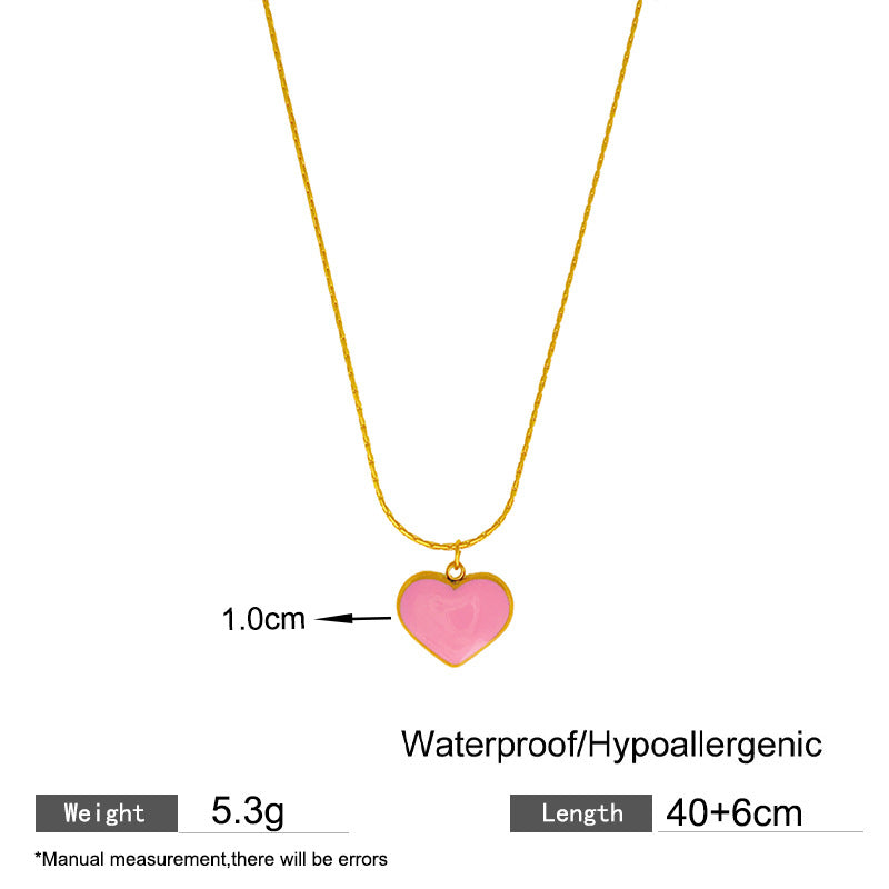 Sweet Streetwear Pink Blue Two-Tone Heart Titanium Steel Plated Necklace for Unisex