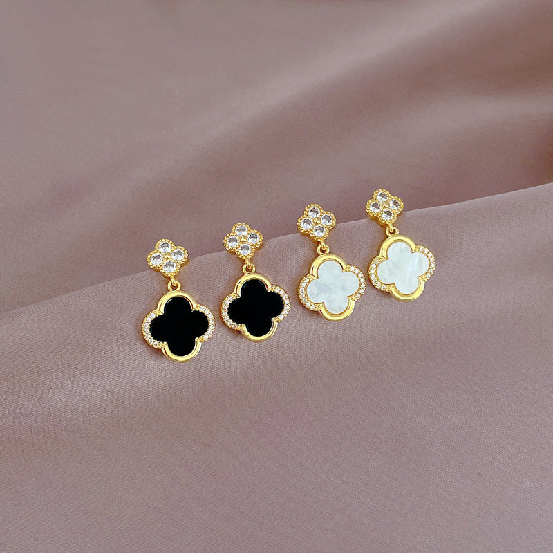 Luxury Titanium Steel Geometric Clover Necklace and Earrings Set