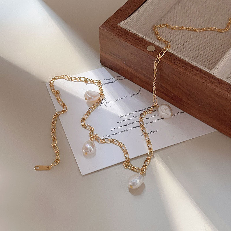 Collana minimalista da donna in argento sterling 925 con perle geometriche