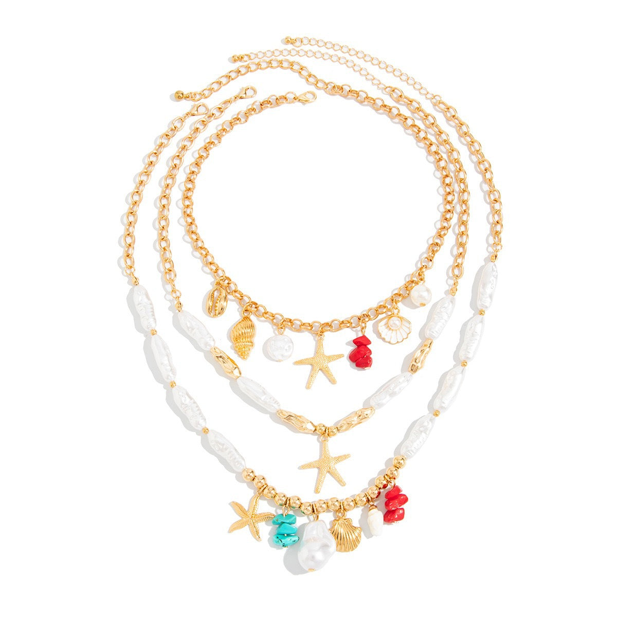 Minimalist Elegant Alloy Plated Starfish Shell Necklace with Imitation Pearl for Women