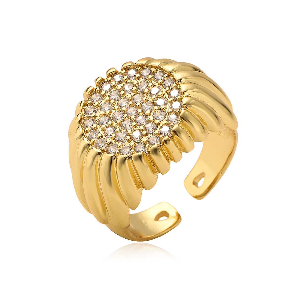 Anello Minimalista Geometrico Regolabile in Rame con Placcatura in Oro 18K e Accenti di Zirconi per Donna