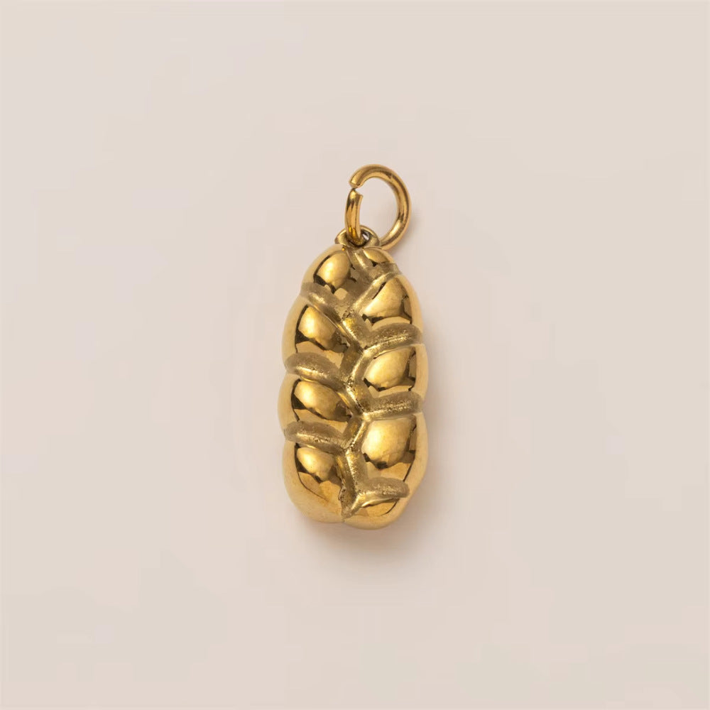 Vintage 18K Gold Plated Stainless Steel Round Coffee Bread Charm Bar for Women