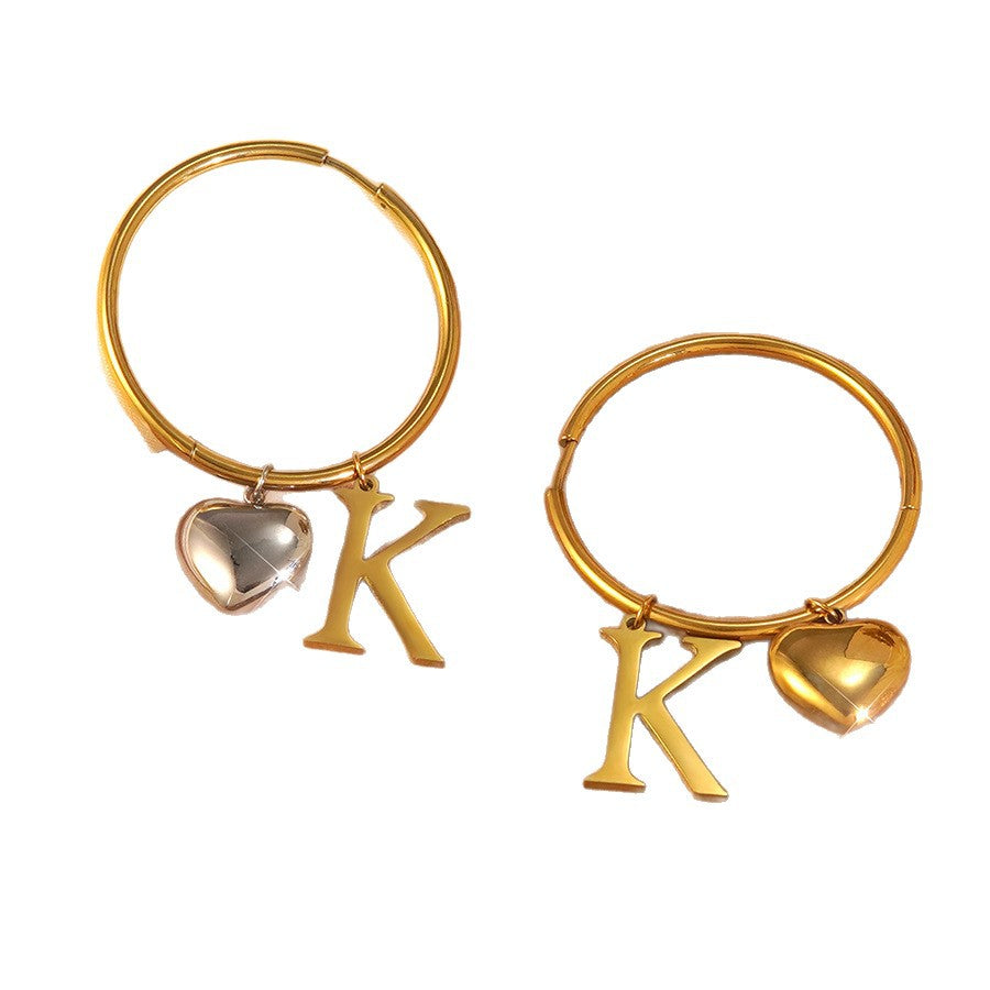 Eleganti orecchini a cuore in acciaio inossidabile con lettera per donna