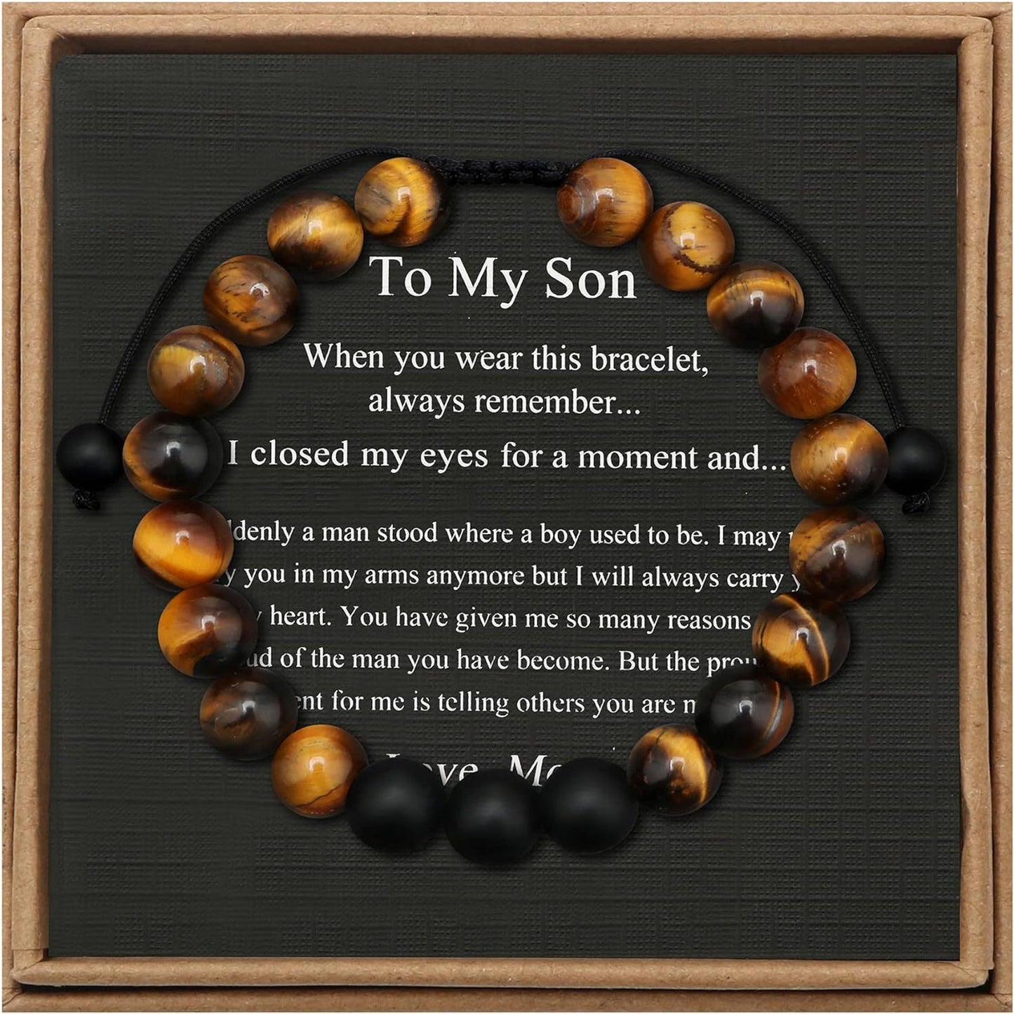 Men's Geometric Tiger's Eye Beaded Bracelet Adjustable Double Layer Handmade Gift