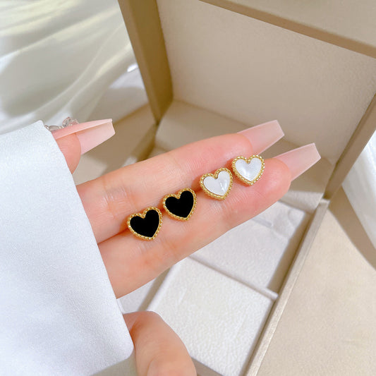 Minimalist Titanium Steel Heart Geometric Stud Earrings for Women