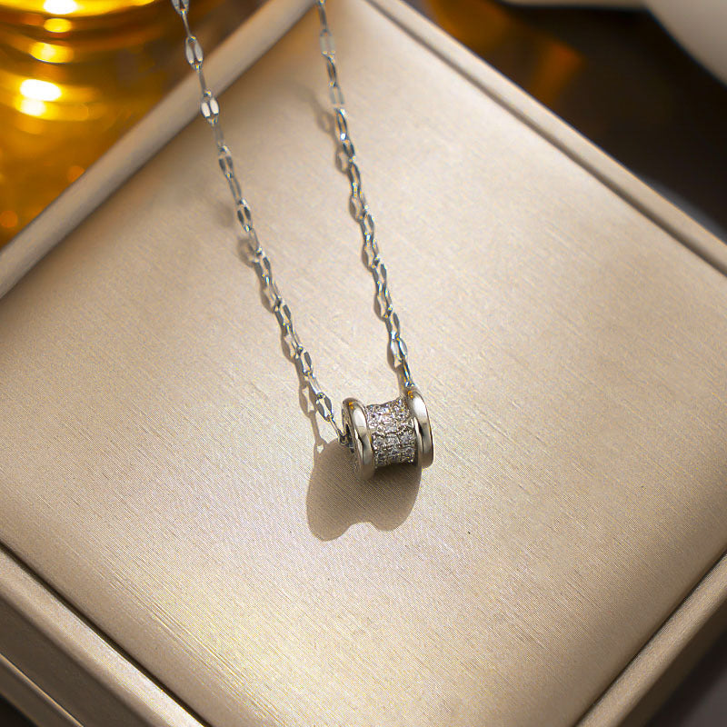 Geometric Titanium Steel Necklace for Women with Gold Plating and Zirconia Accents, Water Wave Chain, Versatile Clavicle Jewelry