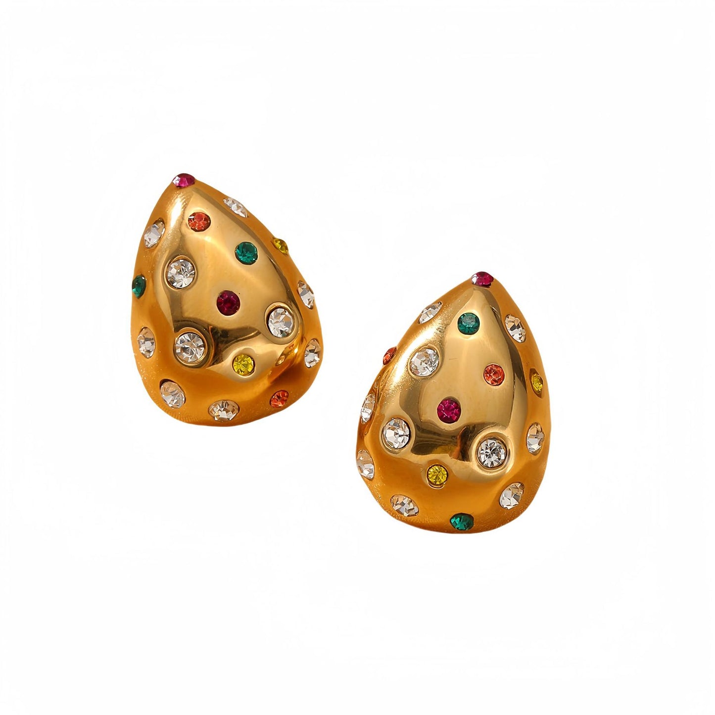 Pendientes de Acero Inoxidable con Baño de Oro de 18K y Forma de Gota de Agua con Incrustaciones de Pedrería para Mujer