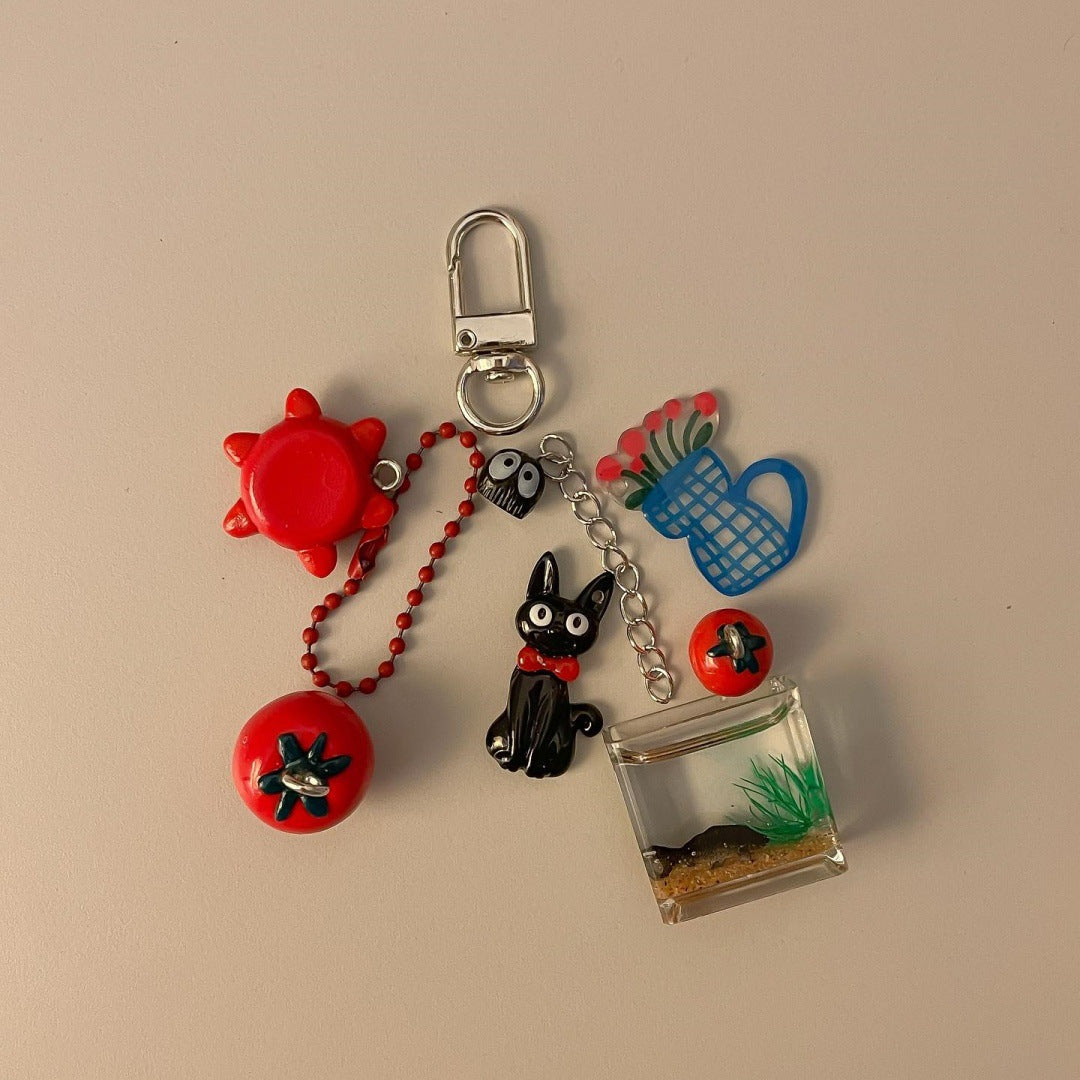 Geometric Heart Fruit Alloy Plated Bag Charm Keychain