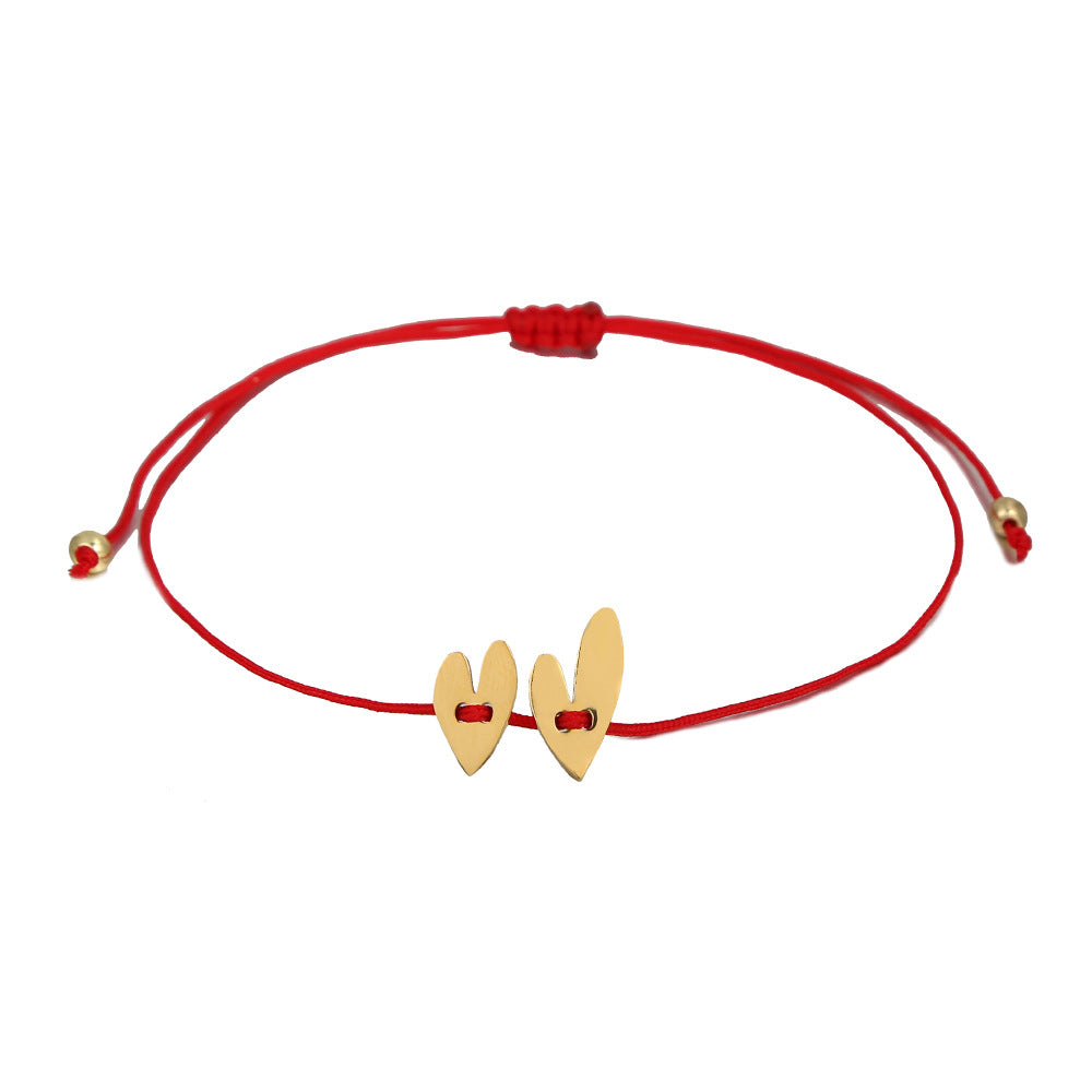 Heart Shaped Titanium Steel Bracelet with Red Cord