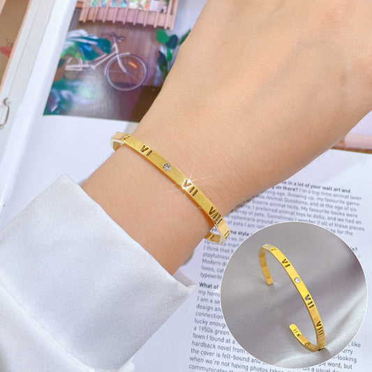 Bracciale minimalista in acciaio al titanio con design retrò vintage da donna, gioielli di moda in acciaio inossidabile
