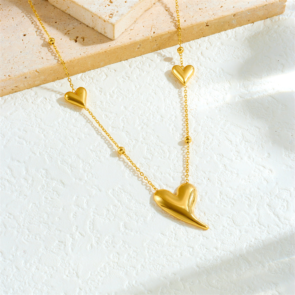 Minimalist Elegant Gold Plated Heart Stainless Steel Necklace Cable Chain