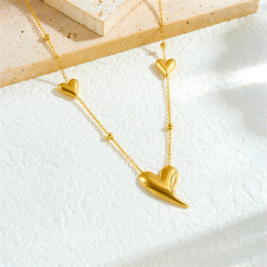 Minimalist Elegant Gold Plated Heart Stainless Steel Necklace Cable Chain