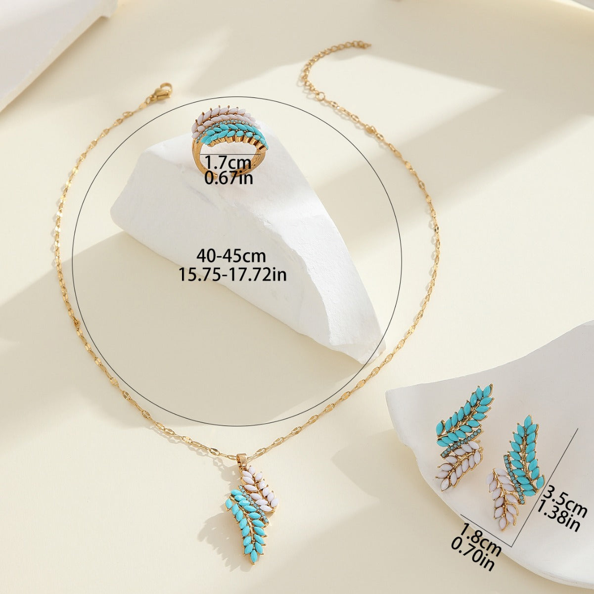 Conjunto de collar, pendientes y pulsera de resina con colgante de espiga de trigo vintage para mujer, a la moda para ir al trabajo