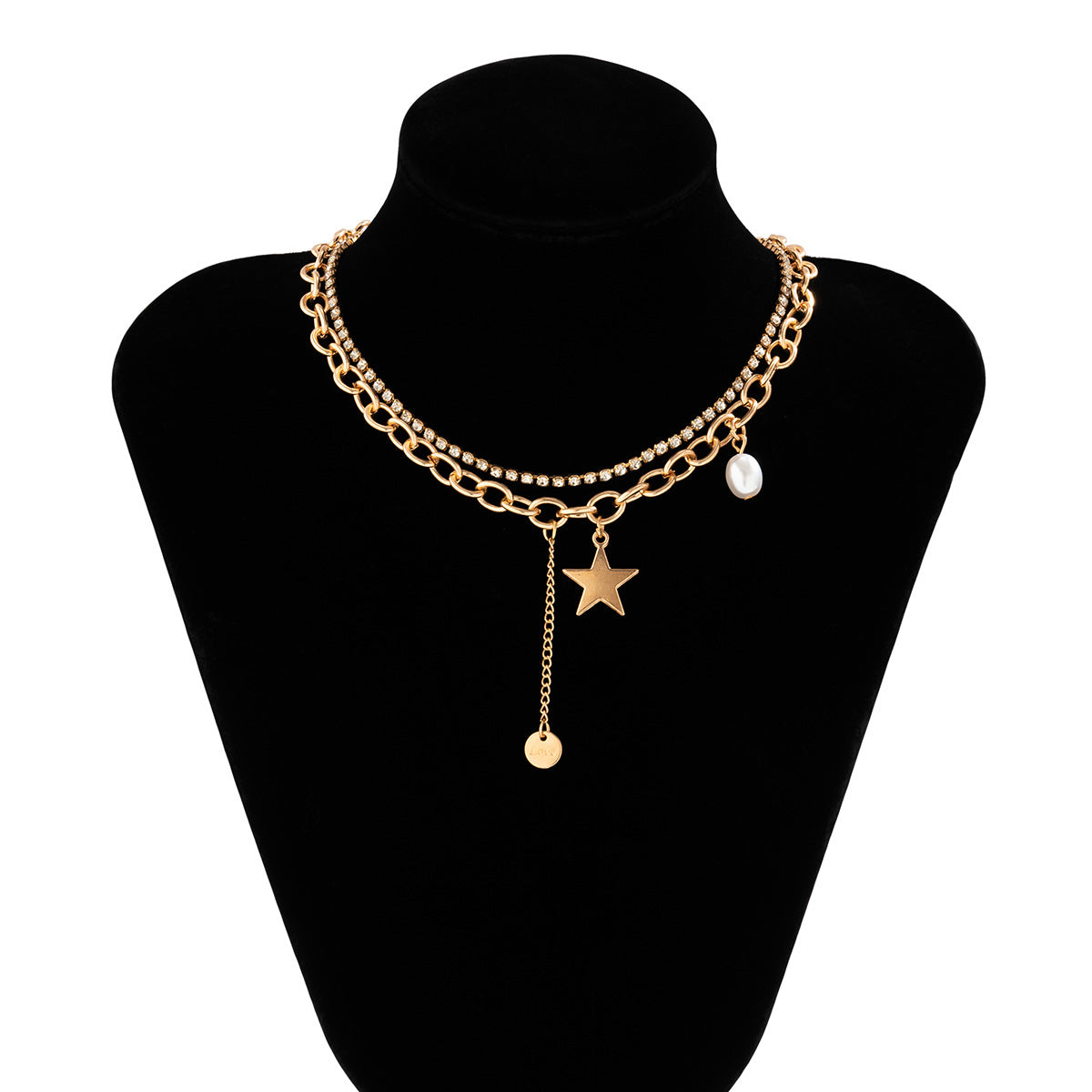 Sweet and Edgy Asymmetrical Heart Butterfly Star Pendant Necklace with Rhinestone Accents on Cross Chain for Women
