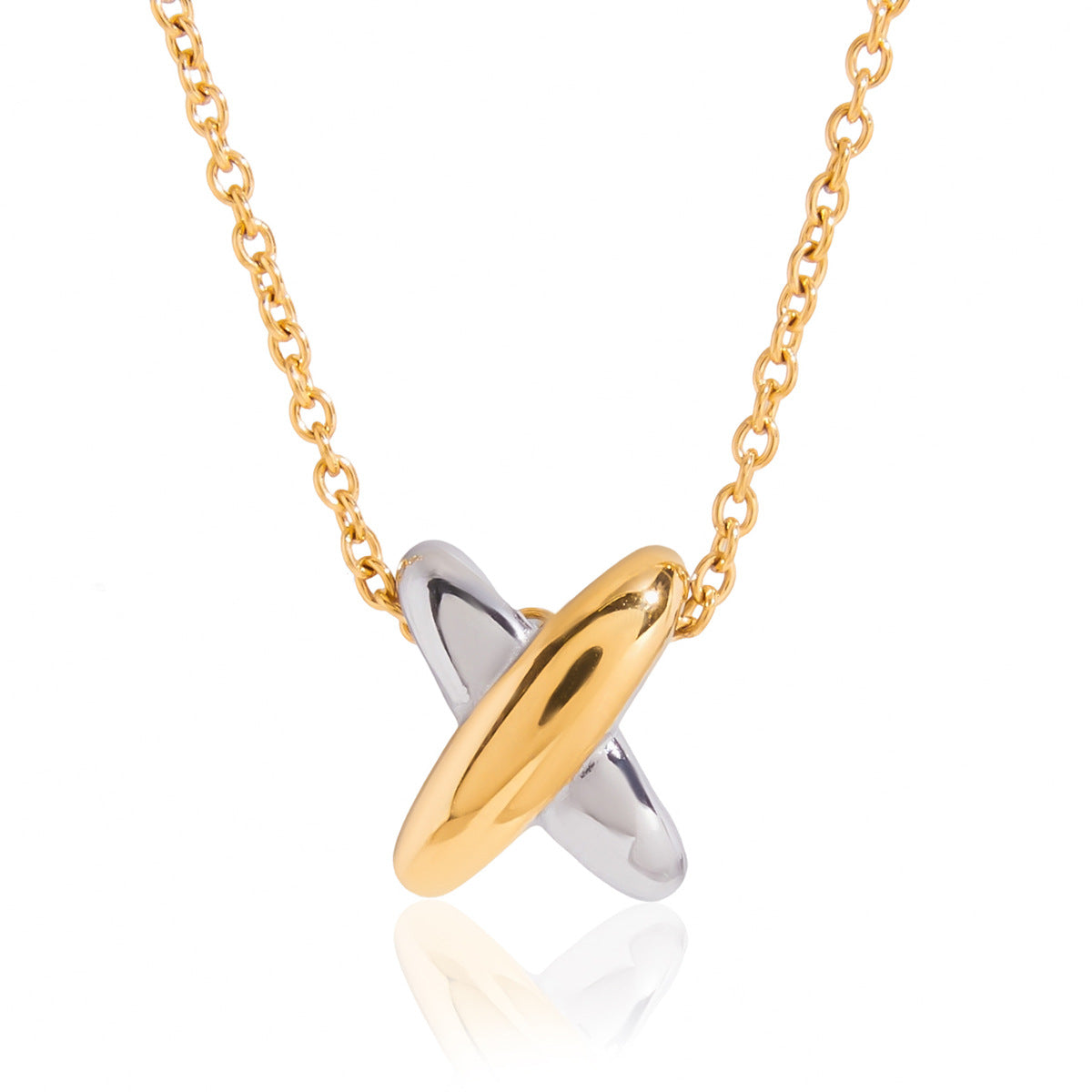 Collana a Croce Geometrica in Acciaio Inossidabile da Donna con Ciondolo in Acciaio al Titanio e Finitura Placcata