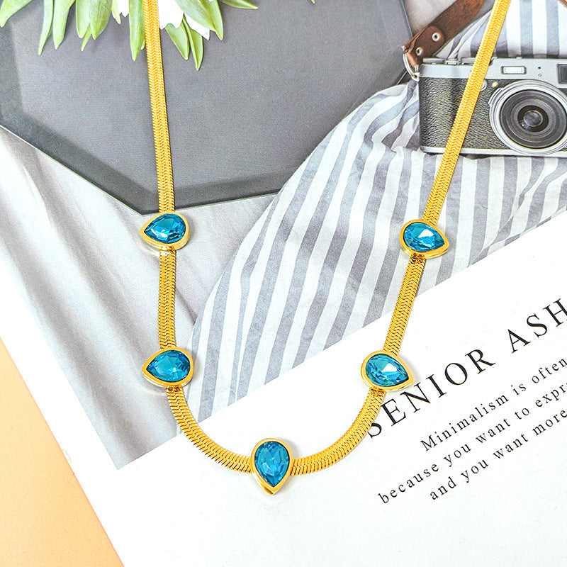 Original Design Geometric Blue Water Drop Pendant Necklace in Titanium Steel with Plating Finish for Women and Men