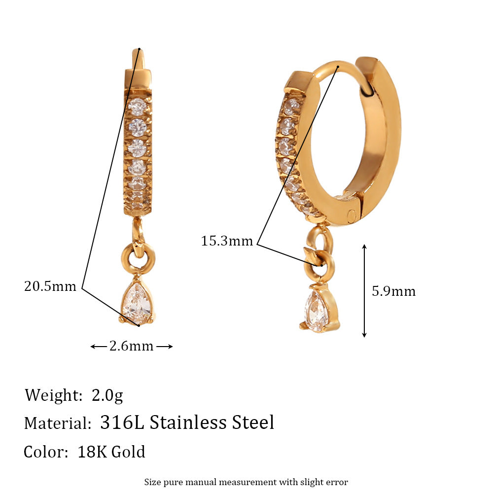 Pendientes de Acero Inoxidable con Estrella Geométrica Minimalista, Baño de Oro de 18K y Circonitas Microengastadas