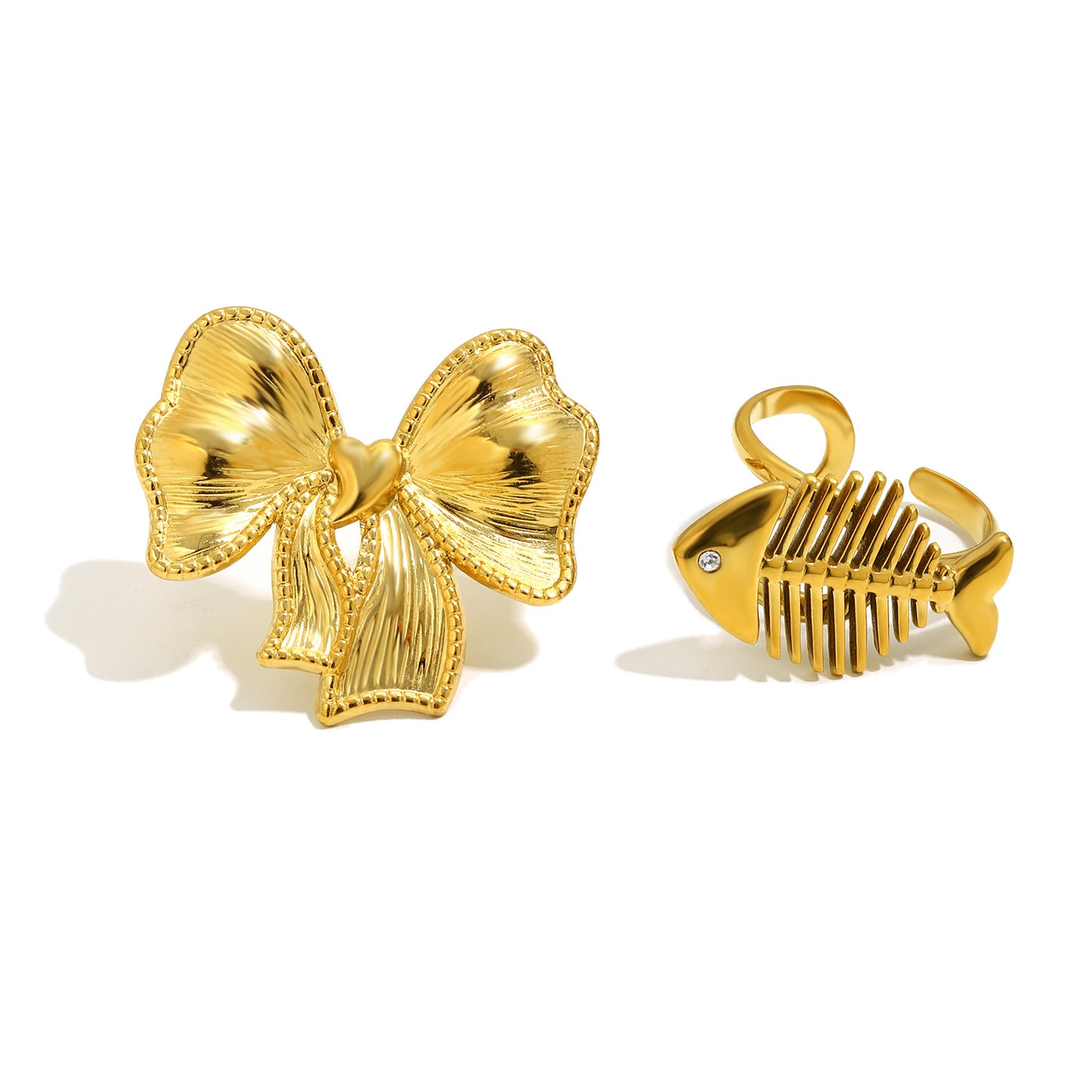 Anello Aperto da Donna Minimalista con Fiocco Geometrico in Acciaio Inossidabile Placcato Oro 18K