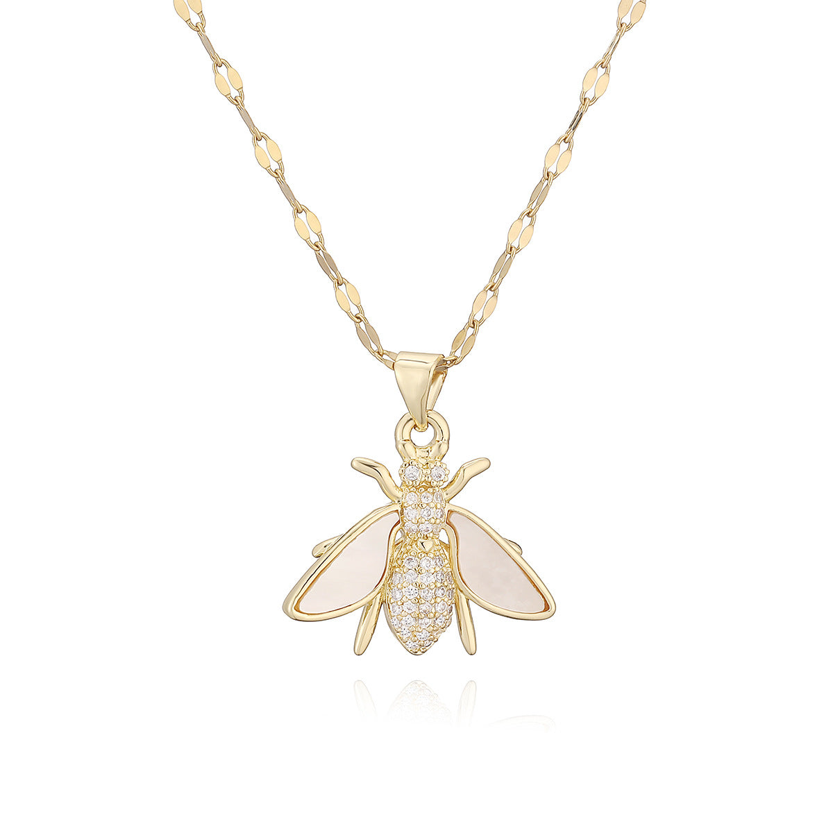 Minimalist Gold Plated Brass Bow Pendant Necklace with Cubic Zirconia for Women