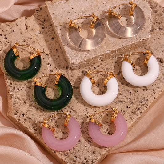 Pendientes de aro con forma de C de acrílico, chapados en oro de 18 quilates, de acero inoxidable con diseño geométrico vintage francés de moda para mujer