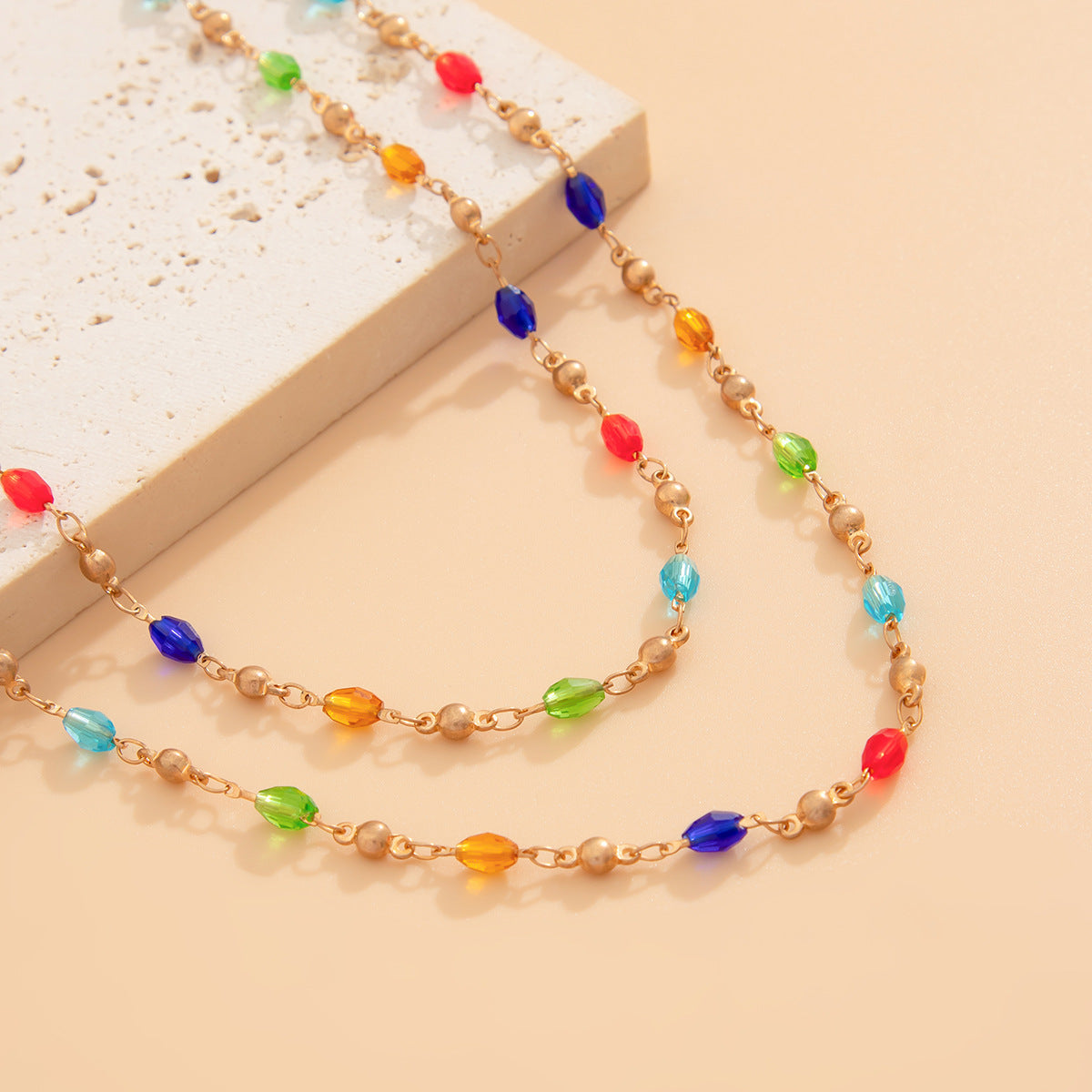 Minimalist Geometric Drip Oil Brass Tassel Y-Shape Multi-Layer Necklace for Women