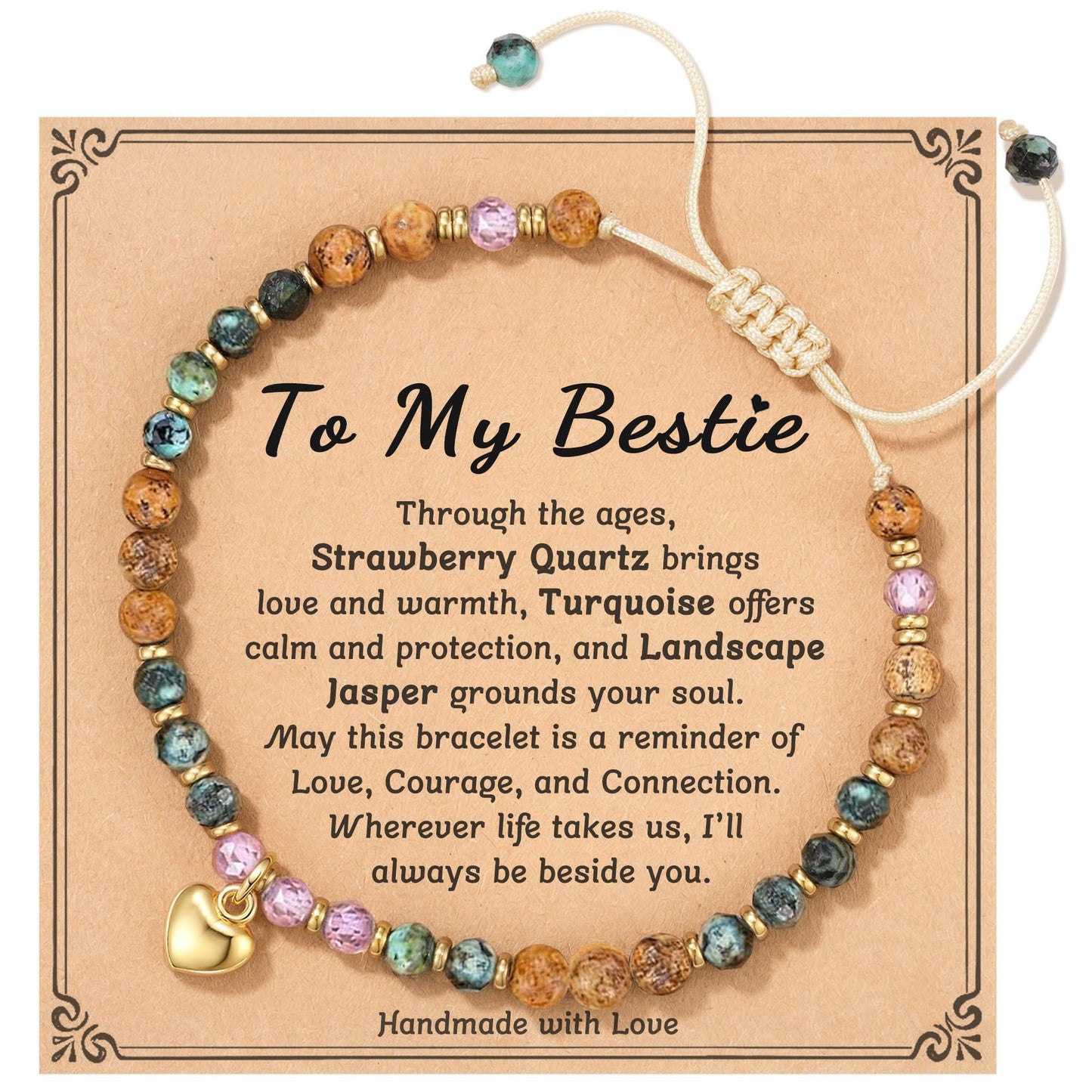Elegant Natural Gemstone Heart Cross Pendant Adjustable Bracelet for Women