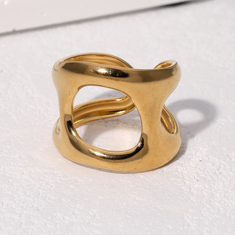 Anello Aperto Geometrico Minimalista da Donna in Acciaio Inossidabile Placcato Oro 18K