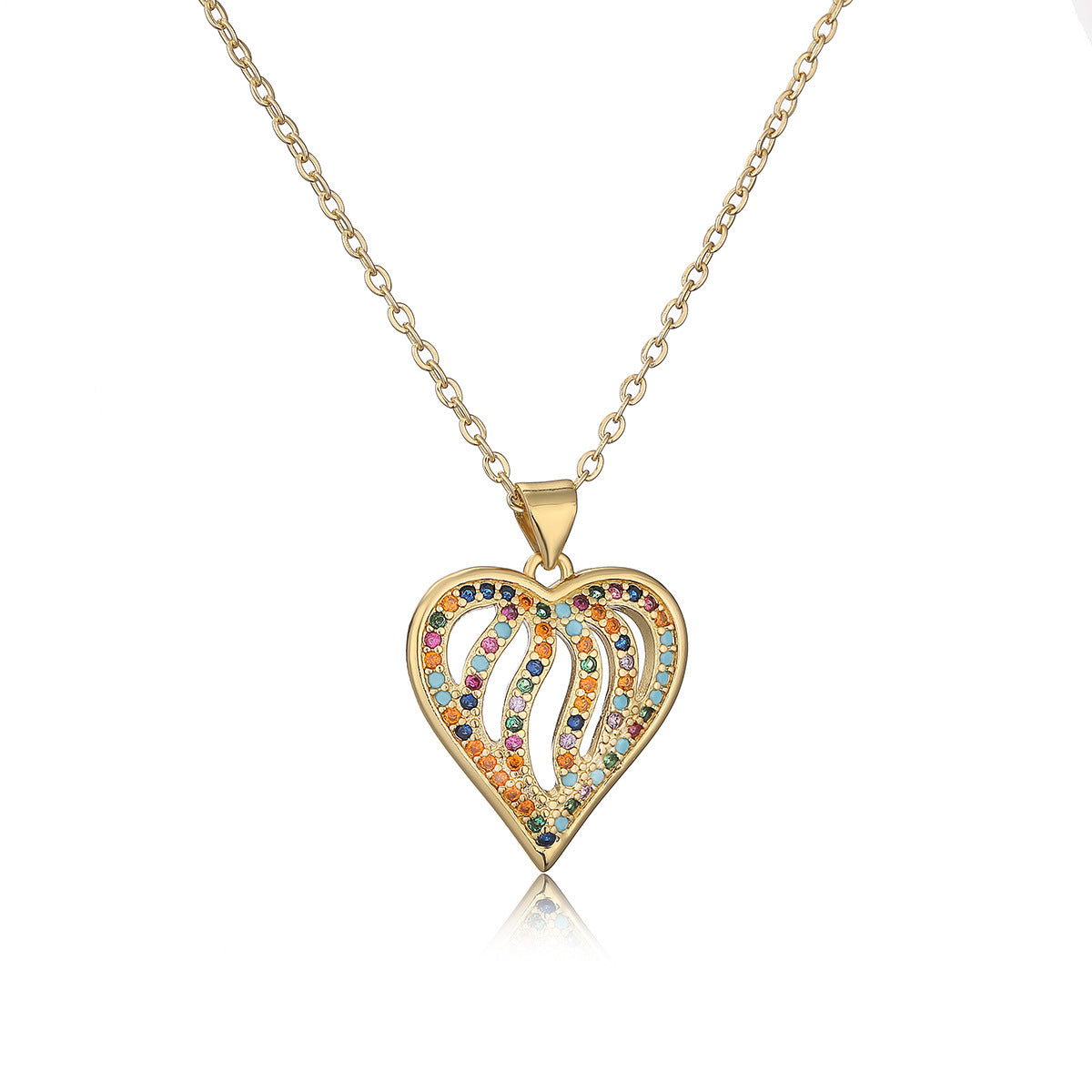 Collana con Ciondolo Minimalista a Cuore Cavo da Donna in Ottone Placcato Oro Vero e Zirconi