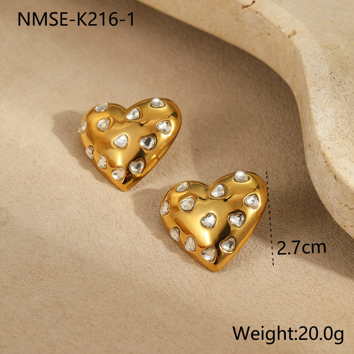 Set di collana e orecchini in acciaio inossidabile a forma di cuore, placcato oro 18 carati, stile minimalista e grazioso