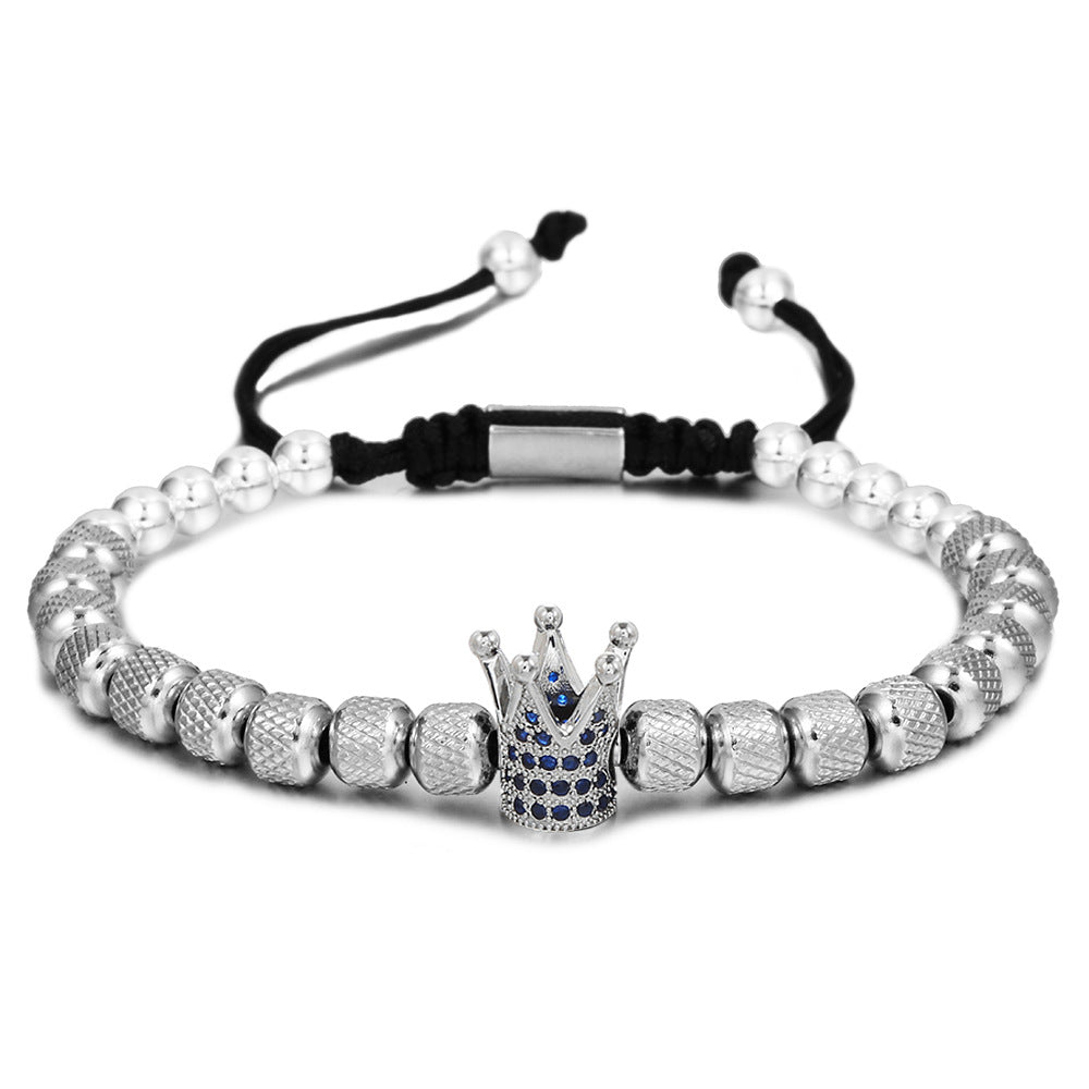 Vintage Geometric Titanium Steel Bracelet with Cubic Zirconia Pineapple Beads and Crown Charms for Unisex